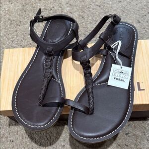 Fossil Dark Brown Leather Sandals